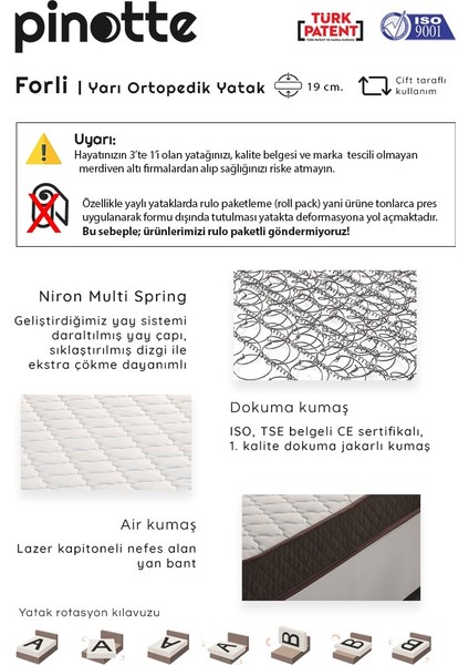 Yarı Ortopedik Orta Sert Ekonomik Yatak 120x190 Pinotte Forli modelleri