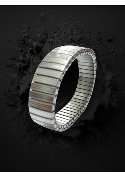Çelik Bileklik Metal Elastikli Desenli Model 1.5 cm Genişlik 18 cm Unisex Gümüş Silver
