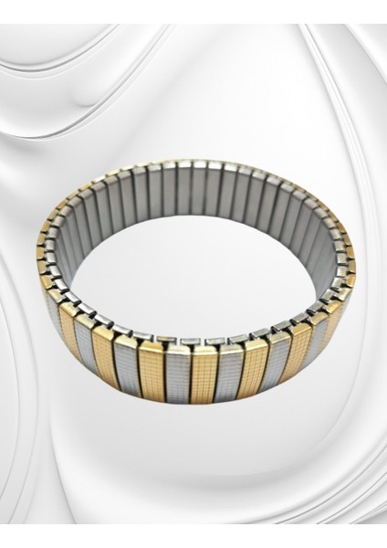 Çelik Bileklik Metal Elastikli Desenli Model 1.5 cm Genişlik 18 cm Unisex Gümüş Gold
