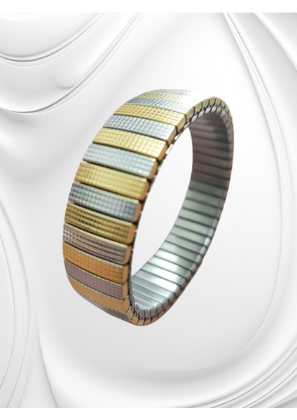Çelik Bileklik Metal Elastikli Desenli Model 1.5 cm Genişlik 18 cm Unisex Gümüş Gold