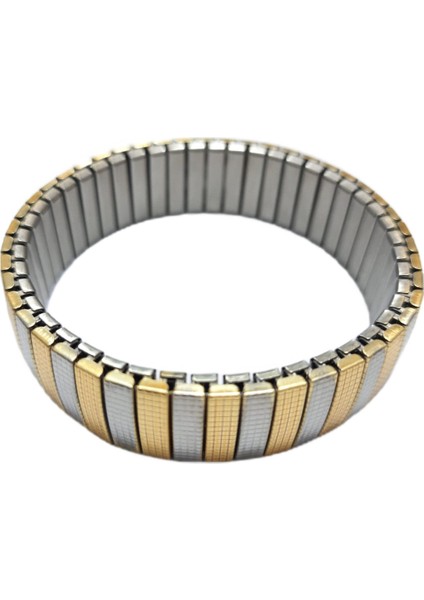 Çelik Bileklik Metal Elastikli Desenli Model 1.5 cm Genişlik 18 cm Unisex Gümüş Gold