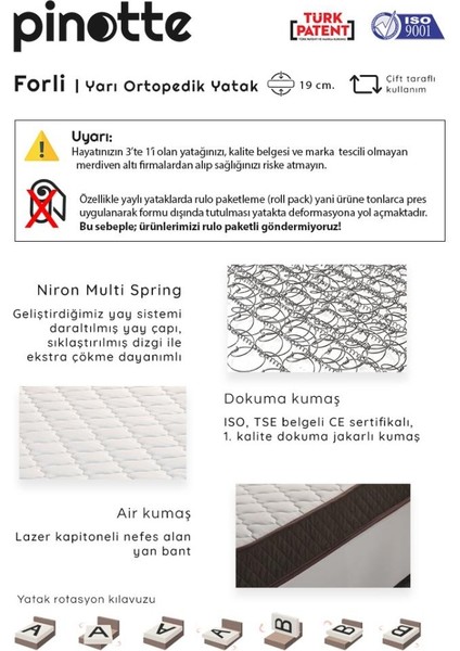 Tek Kişilik Yarı Ortopedik Orta Sert Ekonomik Yatak 120x200 Forli