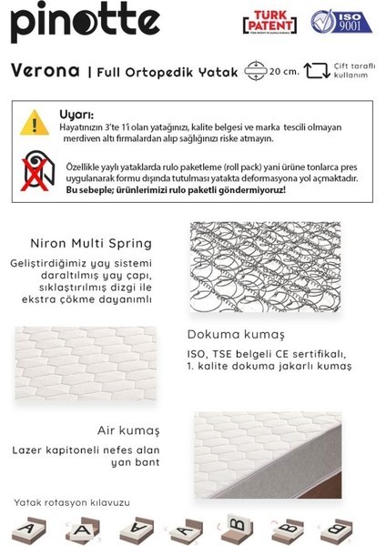 Tek Kişilik 80×180 cm Yatak Full Ortopedik Sert Yatak Verona