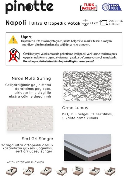 Tek Kişilik Ultra Ortopedik 100x200 cm Napoli Yatak