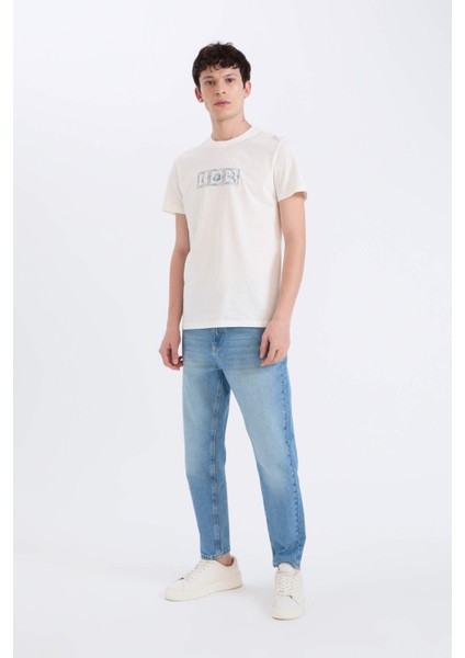 %100 Pamuk Slim Fit Dar Kesim Bisiklet Yaka Baskılı Kısa Kollu Tişört D9356AX25SP fiyatları