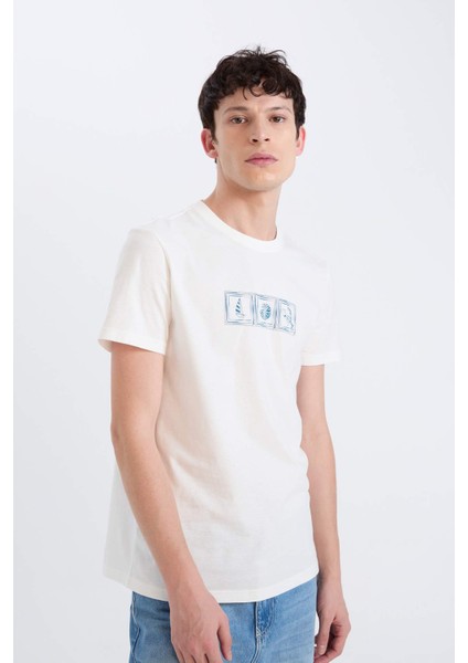 %100 Pamuk Slim Fit Dar Kesim Bisiklet Yaka Baskılı Kısa Kollu Tişört D9356AX25SP modelleri