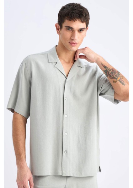 Relax Fit Polo Yaka Pamuklu Yazlık Kısa Kollu Gömlek D8875AX25SM