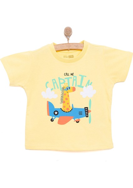 Basic Erkek Pilot Zürafa Baskılı T-Shirt Erkek Bebek