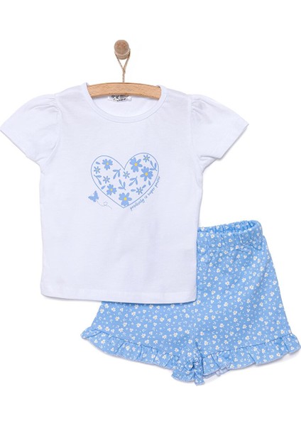Basic Kalp ve Çiçek Baskılı Şortlu Takım Kız Bebek