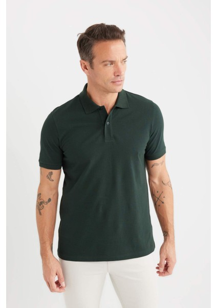 %100 Pamuk Regular Fit Polo Yaka Kısa Kollu Basic Düz Pike Kumaş Tişört C1293AX25SP