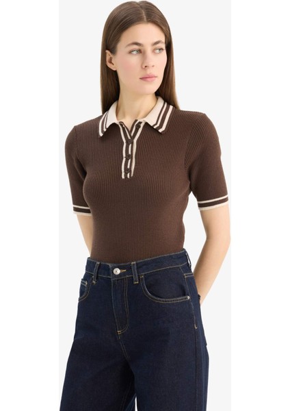 Regular Fit Düğmeli Polo Yaka Kısa Kollu Triko Kazak D4233AX25SP