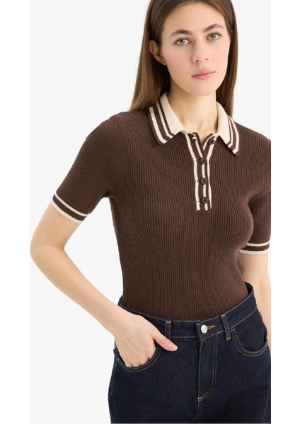 Regular Fit Düğmeli Polo Yaka Kısa Kollu Triko Kazak D4233AX25SP