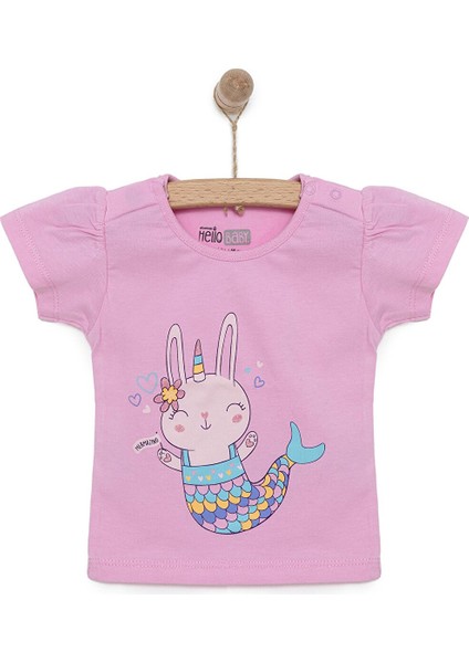 Basic Kız Deniz Kızı Unicorn Baskılı T-Shirt Kız Bebek
