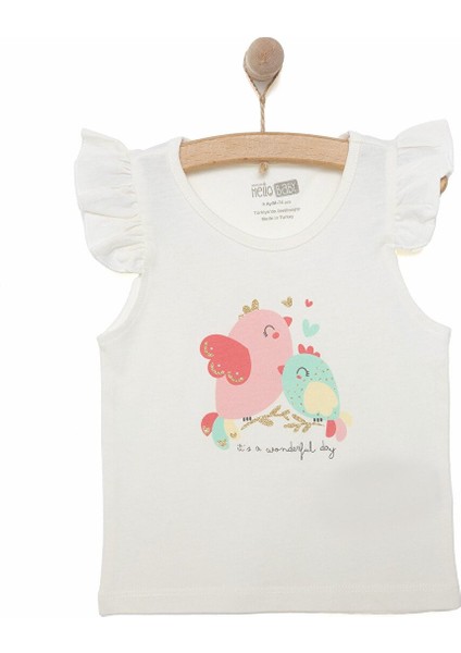 Basic Kız Kuş Baskılı Atlet T-Shirt Kız Bebek