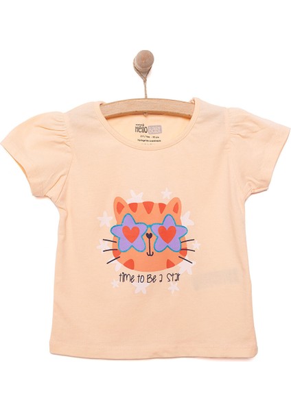 Basic Kız Star Kedi Baskılı T-Shirt Kız Bebek