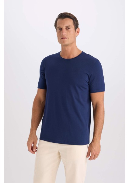 Slim Fit Dar Kesim Bisiklet Yaka Modal Karışımlı Pamuklu Basic Düz Kısa Kollu Tişört M6606AZ25SP