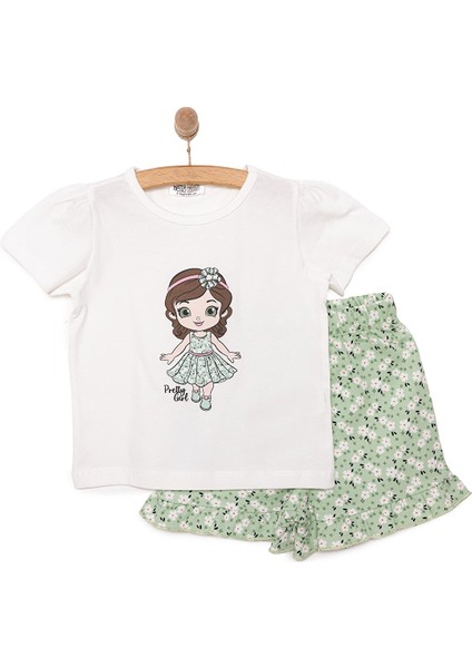 Basic Erkek Çiçek ve Kız Baskılı Şortlu Takım Kız Bebek