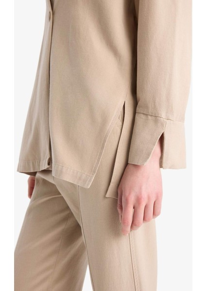 Relax Fit Basic Düz Düğmeli Keten Görünümlü Uzun Kollu Hırka Tunik E5351AX25SP