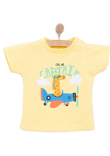 Basic Erkek Pilot Zürafa Baskılı T-Shirt Erkek Bebek