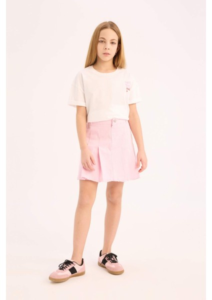 Kız Çocuk Oversize Geniş Kalıp Bisiklet Yaka Sırt Baskılı Kısa Kollu Tişört fiyatları