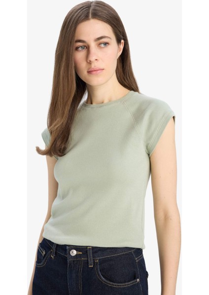 Slim Fit Dar Kesim Bisiklet Yaka Basic Düz Ribana Kısa Kollu Tişört C7334AX25SP