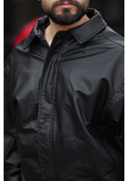 Oversize Vintage Erkek Siyah Deri Ceket fırsatları