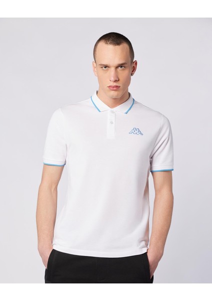 Flu Tur Erkek Beyaz-Mavi Regular Fit Polo Yaka Tişört