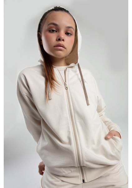 Authentic Kallie Kız Çocuk Bej Regular Fit Fermuarlı Eşofman Üstü