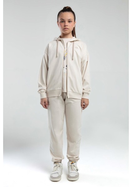 Authentic Kallie Kız Çocuk Bej Regular Fit Fermuarlı Eşofman Üstü