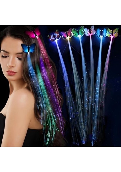 LED Fiber Optik Işıklı Kelebek Saç Klipsi