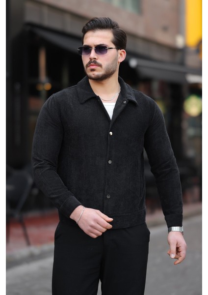Erkek Klasik Yaka Düğmeli Siyah Kadife Ceket fırsatları