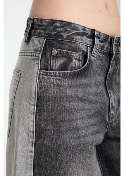 Reneta 197 Normal Bel Çift Renk Siyah Gri Baggy Jeans Kadın fiyatları