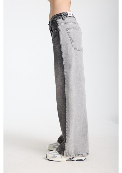 Reneta 197 Normal Bel Çift Renk Siyah Gri Baggy Jeans Kadın fırsatları