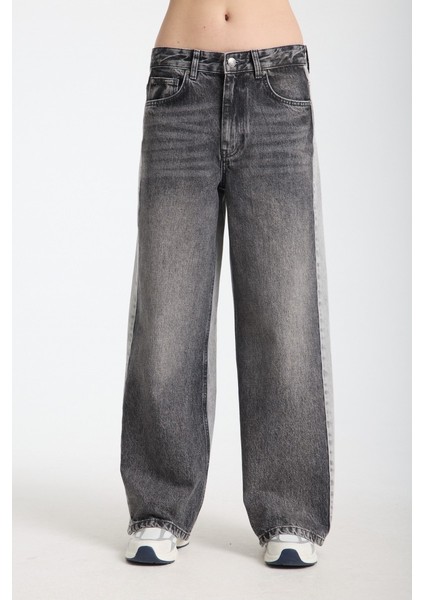 Reneta 197 Normal Bel Çift Renk Siyah Gri Baggy Jeans Kadın indirimleri