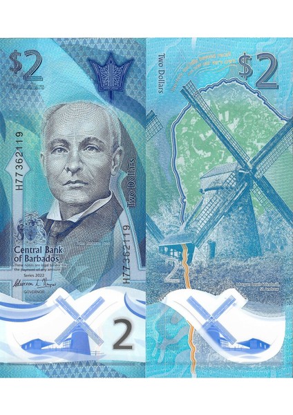 Barbados 2 Dolar Yabancı Kağıt Para Polimer Çil (Unc) Koleksiyon Para
