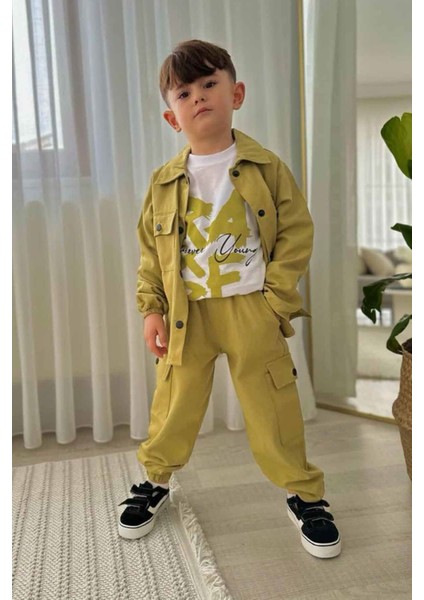 Kargo Cepli Ceketli 3 Lü Erkek çocuk takım - Yeşil
