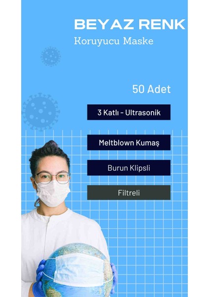 Surgical Mask | 3 Katlı Beyaz Maske | Meltblown Ultrasonik fiyatları