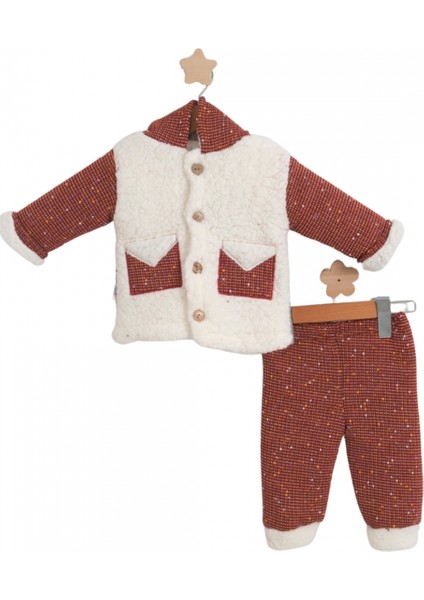 Kuzu Kumaş Desenli Düğmeli 2'li Kız Bebek Takım