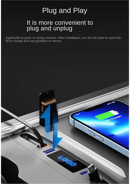 Teleskopik Kablolu Merkezi Kontrol Bağlantı Istasyonu Hub Araba Qc3.0 Hızlı Şarj, C ile Model3/y Için Uygundur (Yurt Dışından)