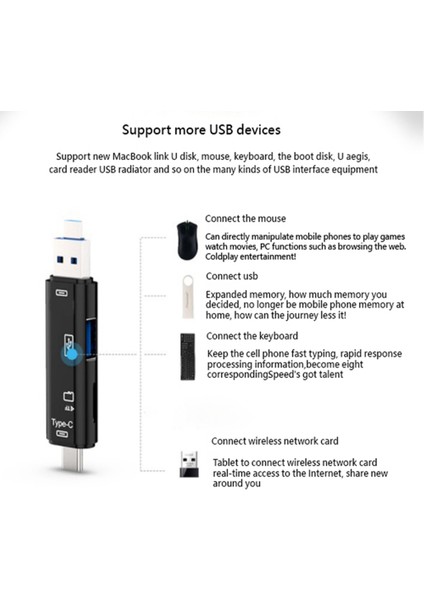 5'i 1 Arada USB 2.0 Tip C/usb /-Usb/tf/sd Hafıza Kartı Okuyucu Otg Kart Okuyucu Adaptörü Mobil, Siyah (Yurt Dışından) fiyatları