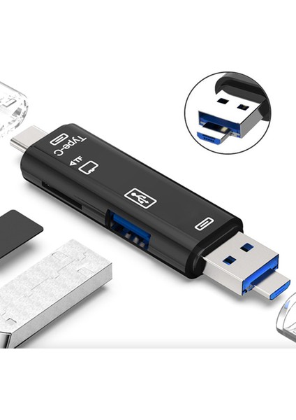 5'i 1 Arada USB 2.0 Tip C/usb /-Usb/tf/sd Hafıza Kartı Okuyucu Otg Kart Okuyucu Adaptörü Mobil, Siyah (Yurt Dışından) fırsatları