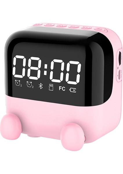 Kablosuz Fm Radyo Taşınabilir Bluetooth Hoparlör LED Ekran Desteği ile Masaüstü Çalar Saat Eller Serbest / Tf Kart Oynatma - Pembe (Yurt Dışından)