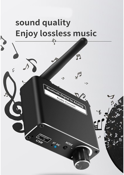 Kablosuz Bluetooth 5.0 Dijitalden Analoga Dac Dönüştürücü, Uzaktan Kumandalı Koaksiyel 3.5mm Destek USB Ses Adaptörü (Yurt Dışından)