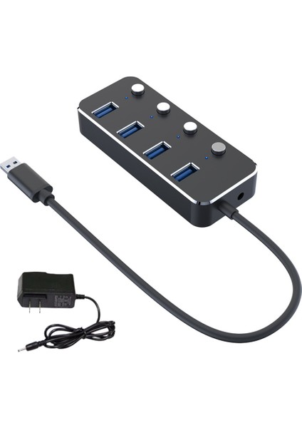 USB 3.0 Güç Adaptörü 4 Bağlantı Noktalı Alüminyum Alaşımlı Splitter Hub USB Hub 3.0 USB Çoklu Genişletici Anahtarı 1.2m Kablo Hub Abd Tak A (Yurt Dışından)