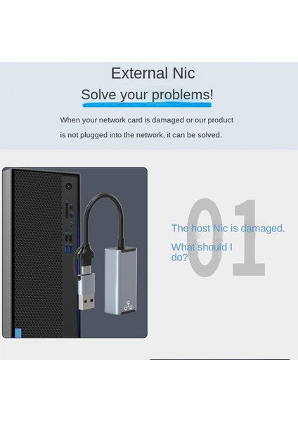 Çift Başlı USB Tip C Ethernet Adaptörü Ağ Kartı USB Tip-C'den RJ45'E 1000 Mbps Ağ Adaptörü Masaüstü Dizüstü Bilgisayar Için (Yurt Dışından)