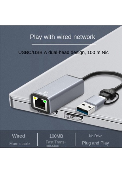Çift Başlı USB Tip C Ethernet Adaptörü Ağ Kartı USB Tip-C'den RJ45'E 1000 Mbps Ağ Adaptörü Masaüstü Dizüstü Bilgisayar Için (Yurt Dışından)