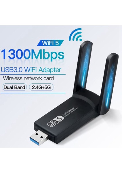1300 Mbps 2.4g 5.8g Usb3.0 Dual Band Kablosuz Lan Adaptörü Anten Wifi Alıcısı Masaüstü Dizüstü Için Kablosuz Lan Adaptörü (Yurt Dışından)