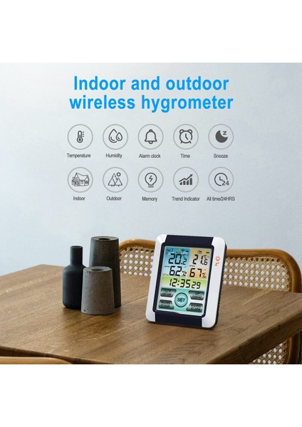 Ev Iç Mekan Dış Mekan Için Saat Fonksiyonlu Kablosuz Sıcaklık Nem Sensörü LCD Dijital Ekran Sıcaklık Sensörü (Yurt Dışından)