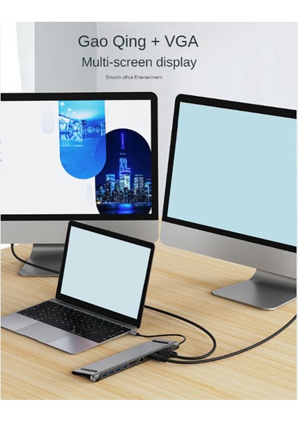 11 In 1 Type C Dock USB Hub 3.0 Splitter Çoklu Bağlantı Noktası Adaptörü 4K Uyumlu RJ45 Sd/tf VGA Pd Ses Dizüstü Bilgisayar Standı (Yurt Dışından)