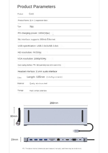 11 In 1 Type C Dock USB Hub 3.0 Splitter Çoklu Bağlantı Noktası Adaptörü 4K Uyumlu RJ45 Sd/tf VGA Pd Ses Dizüstü Bilgisayar Standı (Yurt Dışından)